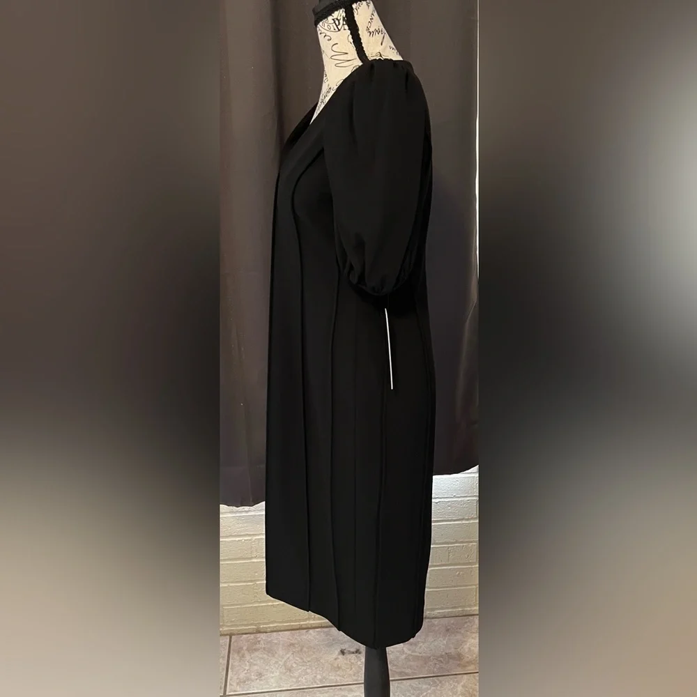 Calvin Klein Black Midi Dress with Puff Sleeves - Picture 3 of 6